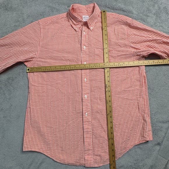 Brooks Brothers Madison Button Down Shirt Men's Large Orange White Seersucker - Picture 5 of 7